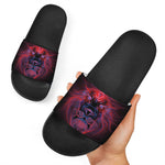 Leo And Astrological Signs Print Black Slide Sandals