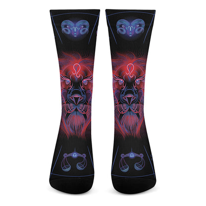 Leo And Astrological Signs Print Crew Socks