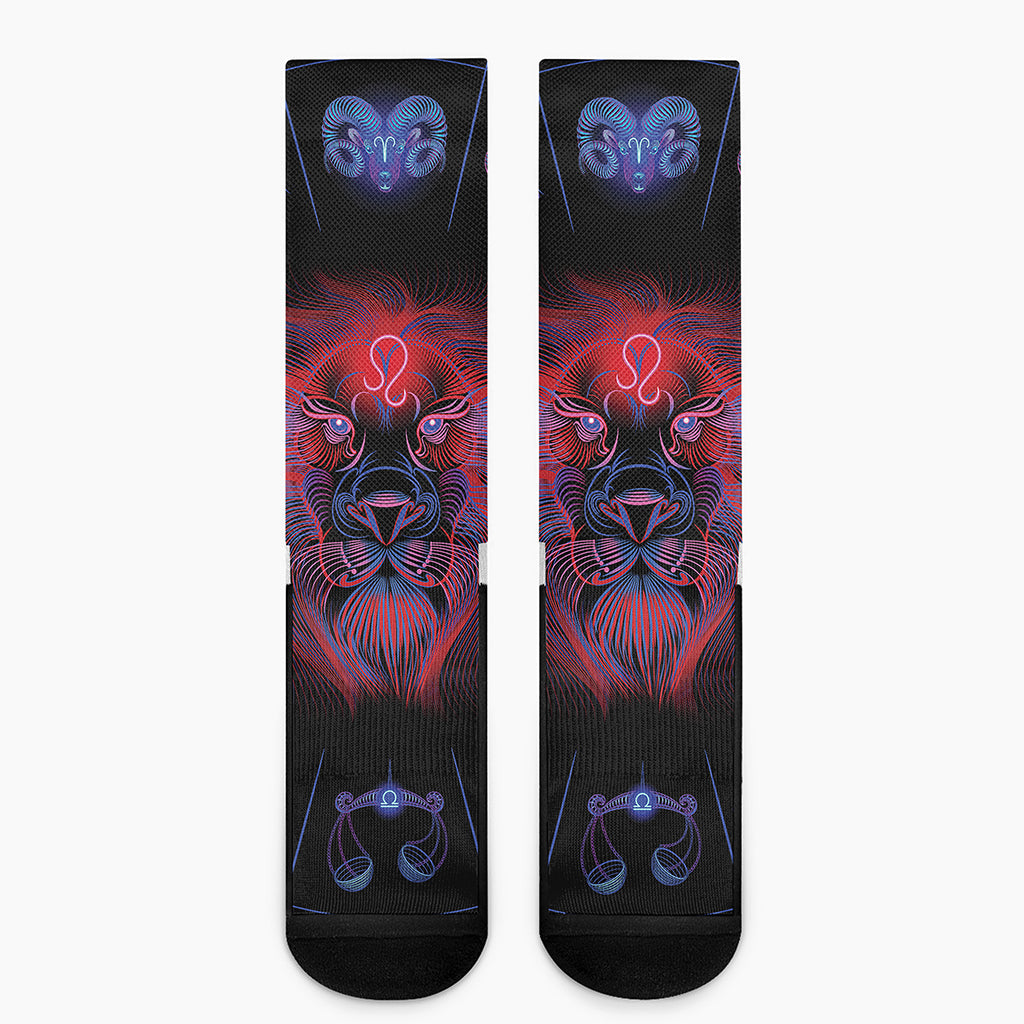 Leo And Astrological Signs Print Crew Socks