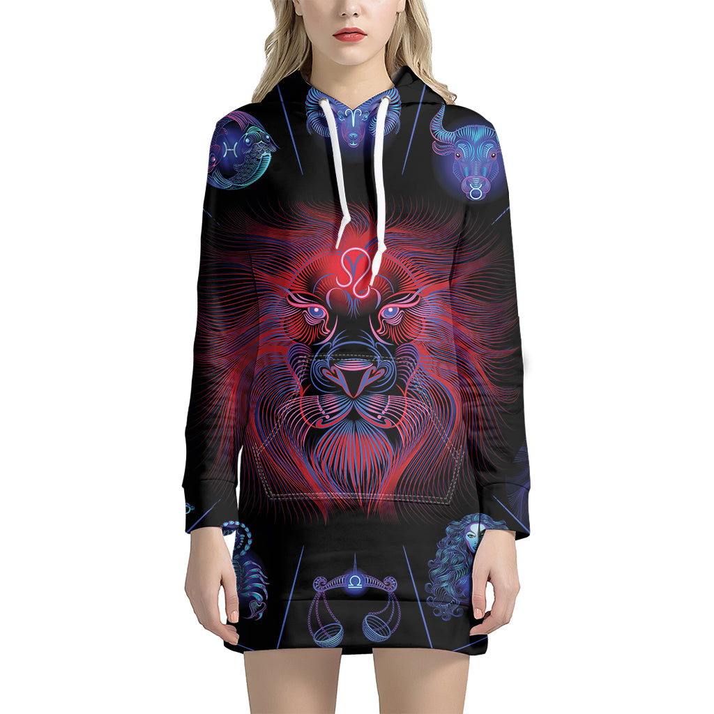 Leo And Astrological Signs Print Pullover Hoodie Dress