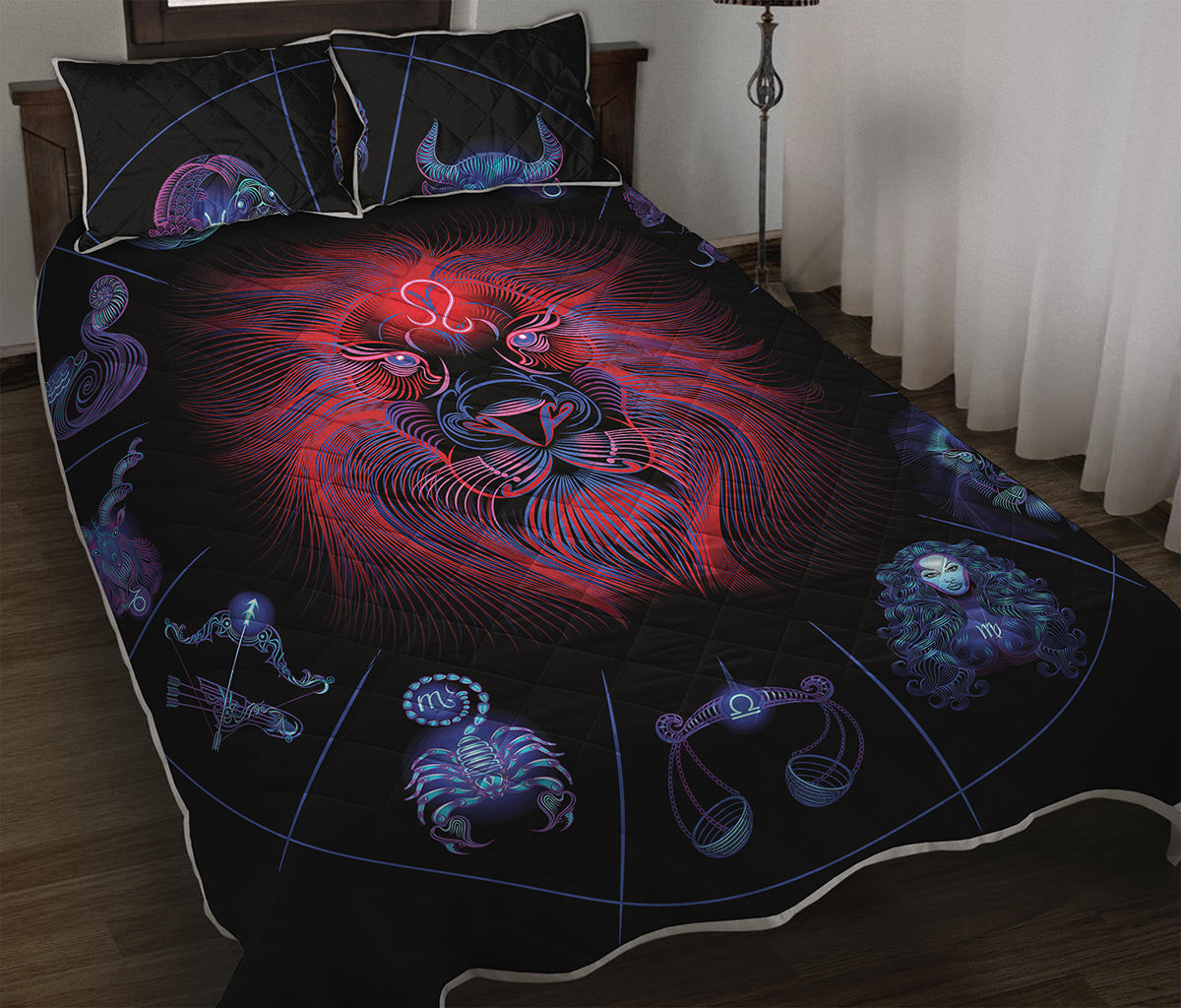 Leo And Astrological Signs Print Quilt Bed Set