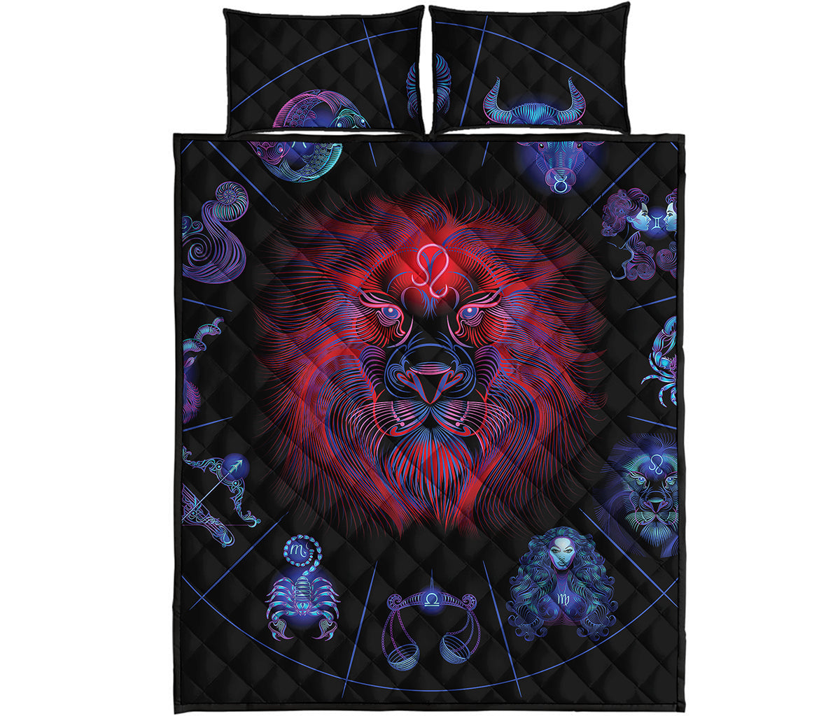 Leo And Astrological Signs Print Quilt Bed Set