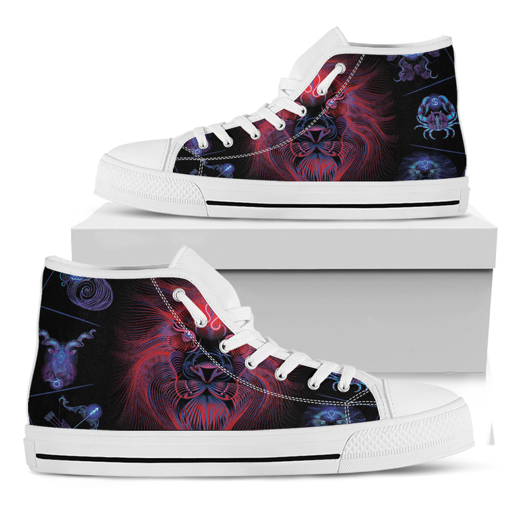 Leo And Astrological Signs Print White High Top Shoes