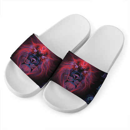 Leo And Astrological Signs Print White Slide Sandals