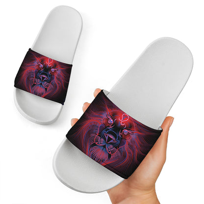 Leo And Astrological Signs Print White Slide Sandals