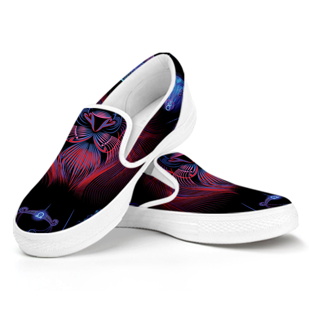 Leo And Astrological Signs Print White Slip On Shoes