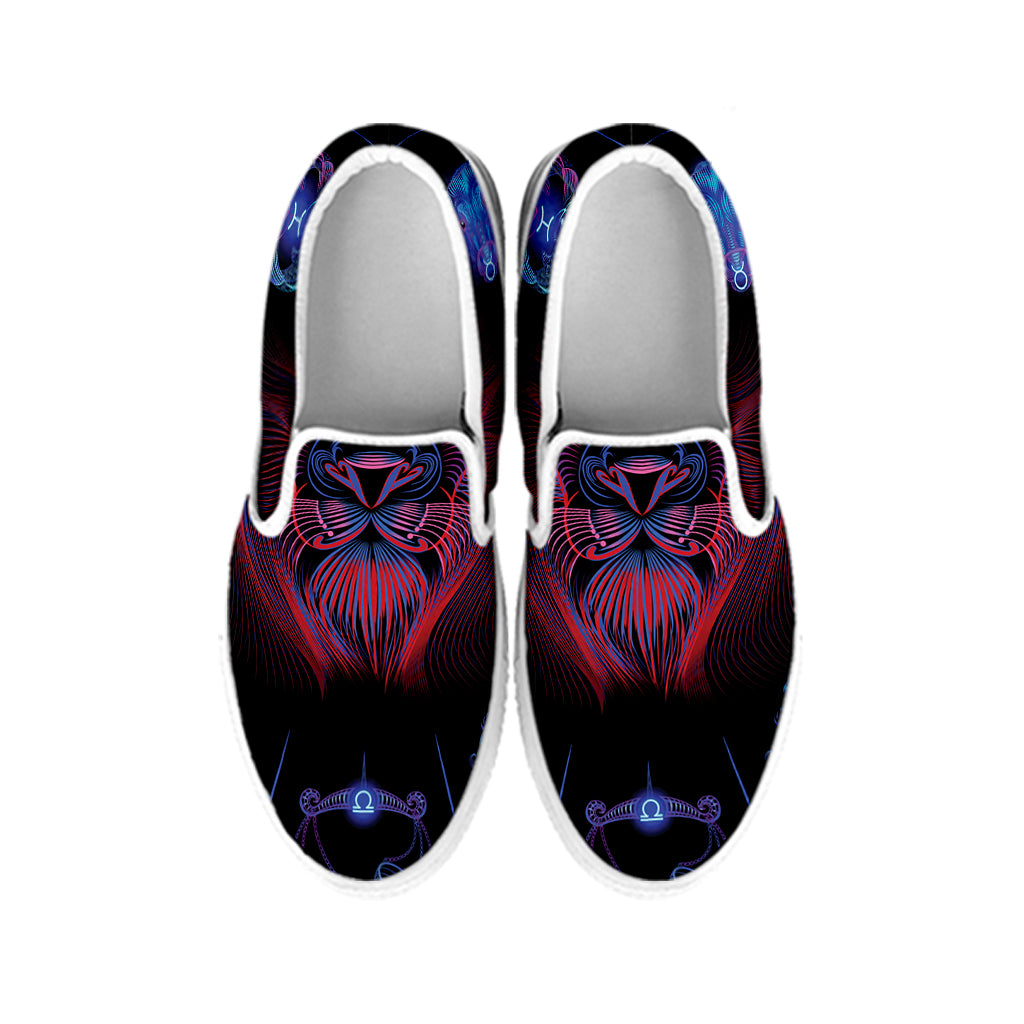Leo And Astrological Signs Print White Slip On Shoes