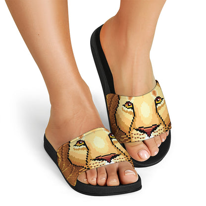 Leo Pixel Print Black Slide Sandals