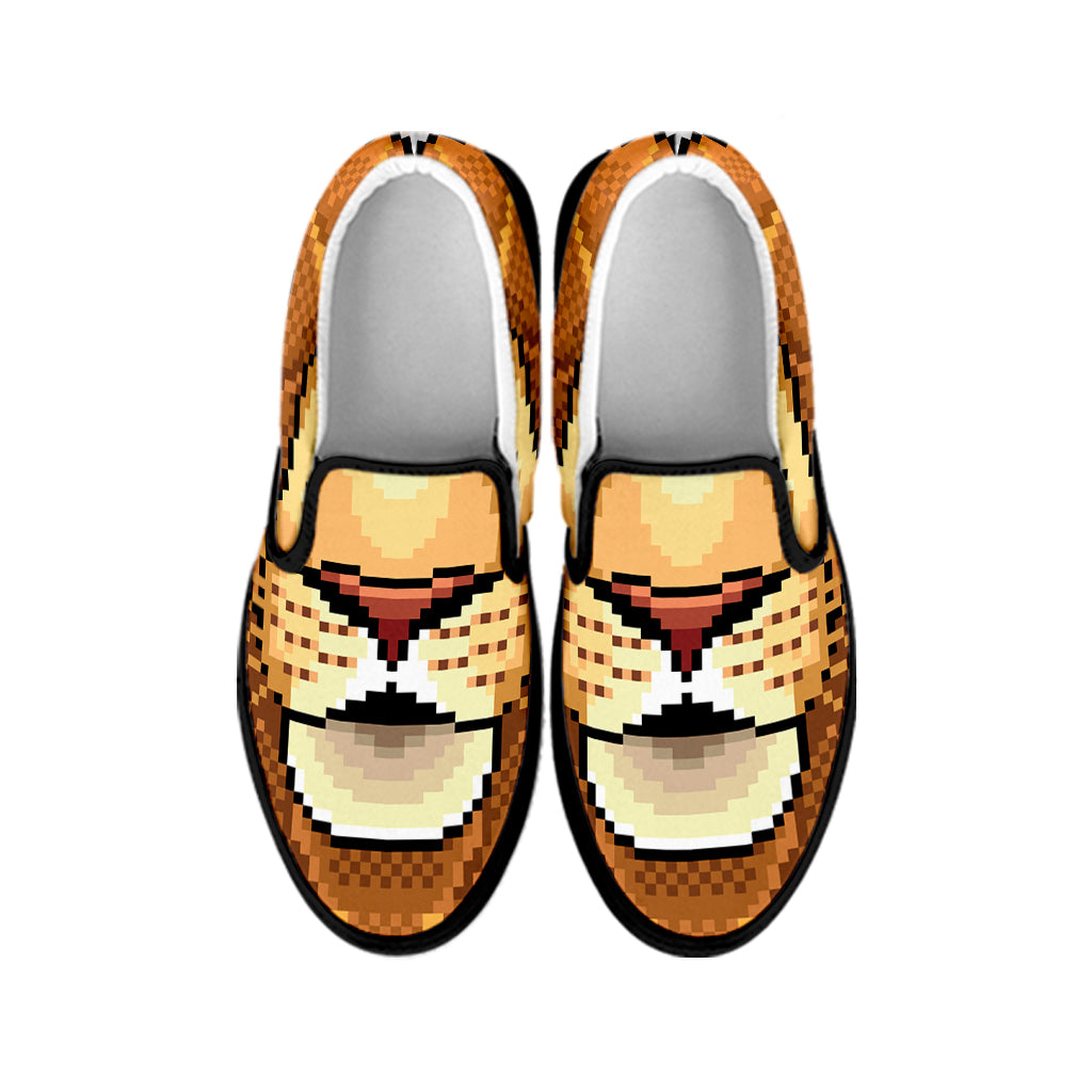Leo Pixel Print Black Slip On Shoes