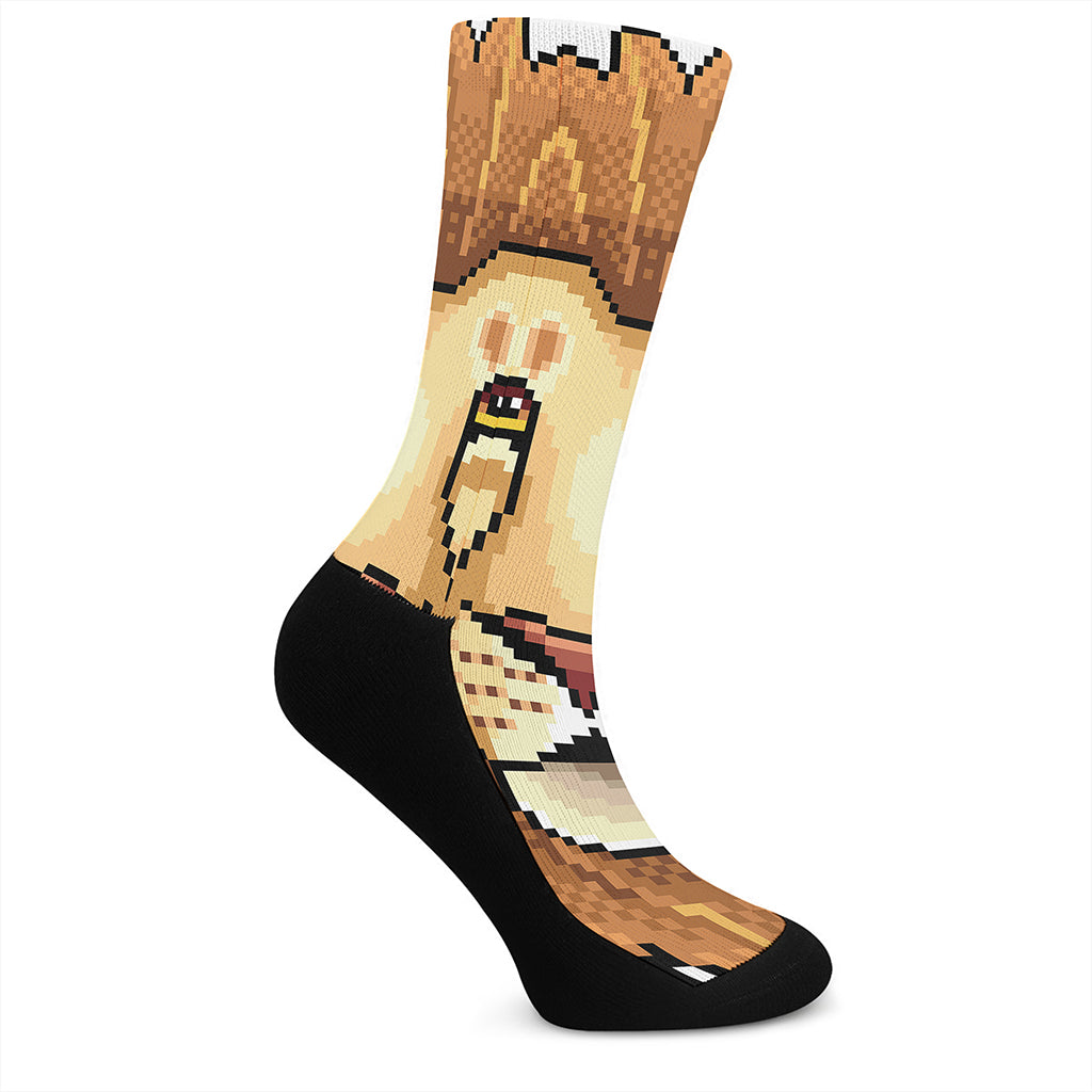 Leo Pixel Print Crew Socks