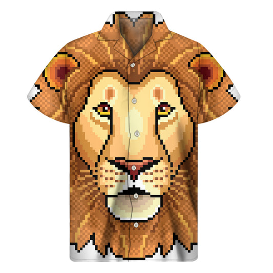 Leo Pixel Print Men's Short Sleeve Shirt