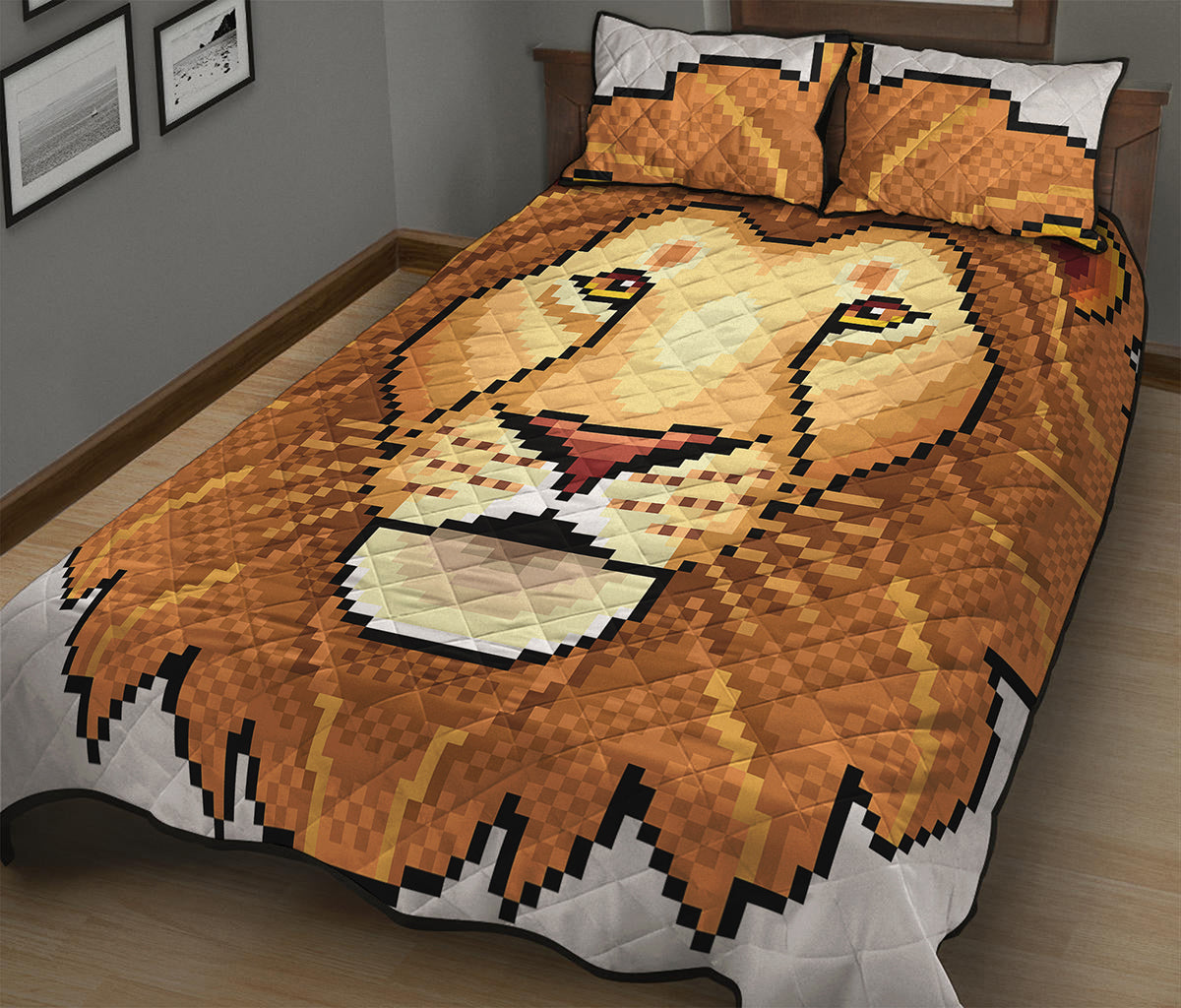 Leo Pixel Print Quilt Bed Set