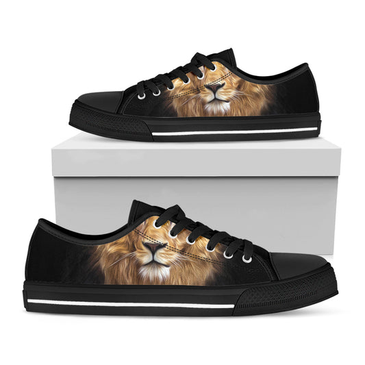 Leo Portrait Print Black Low Top Shoes 