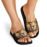 Leo Portrait Print Black Slide Sandals