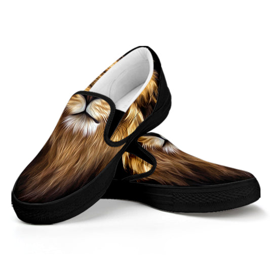 Leo Portrait Print Black Slip On Shoes