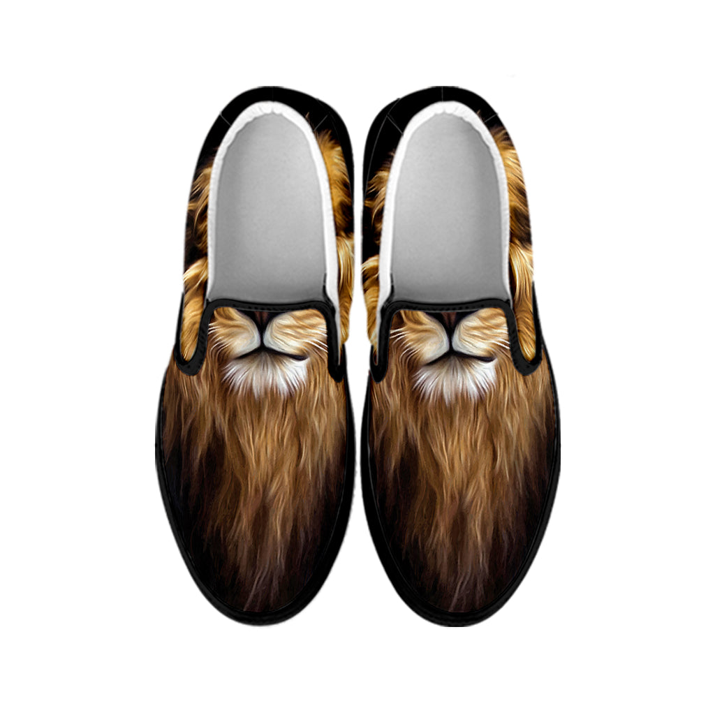 Leo Portrait Print Black Slip On Shoes