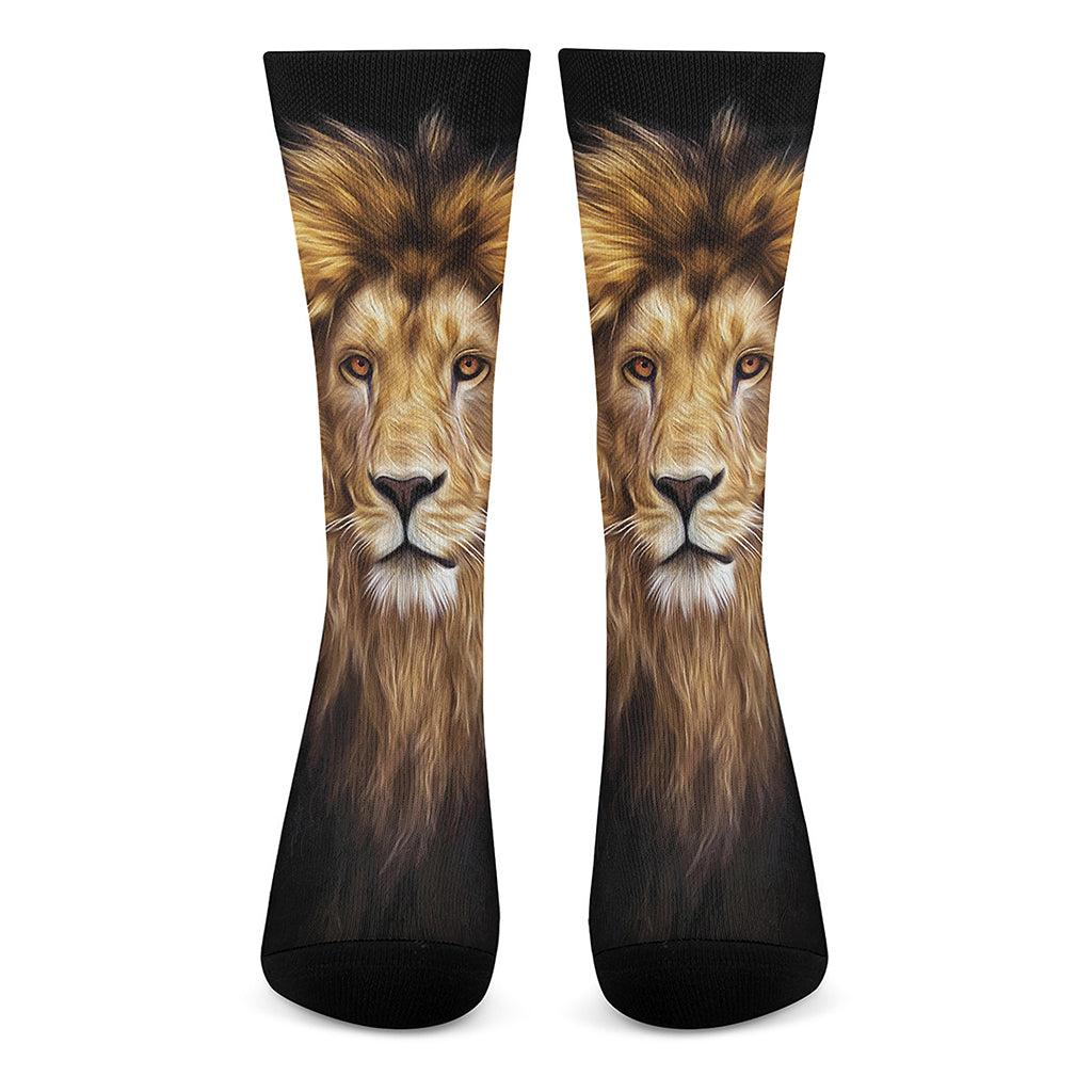 Leo Portrait Print Crew Socks