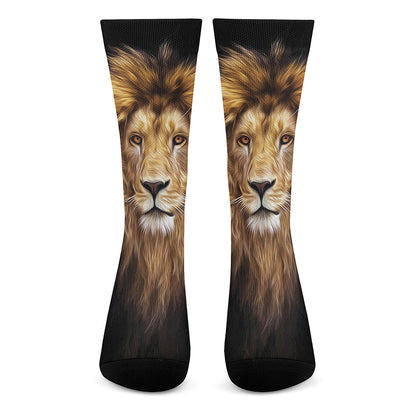 Leo Portrait Print Crew Socks