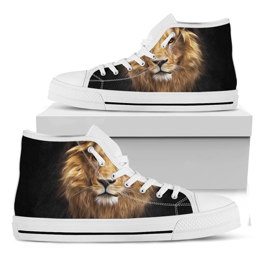 Leo Portrait Print White High Top Shoes