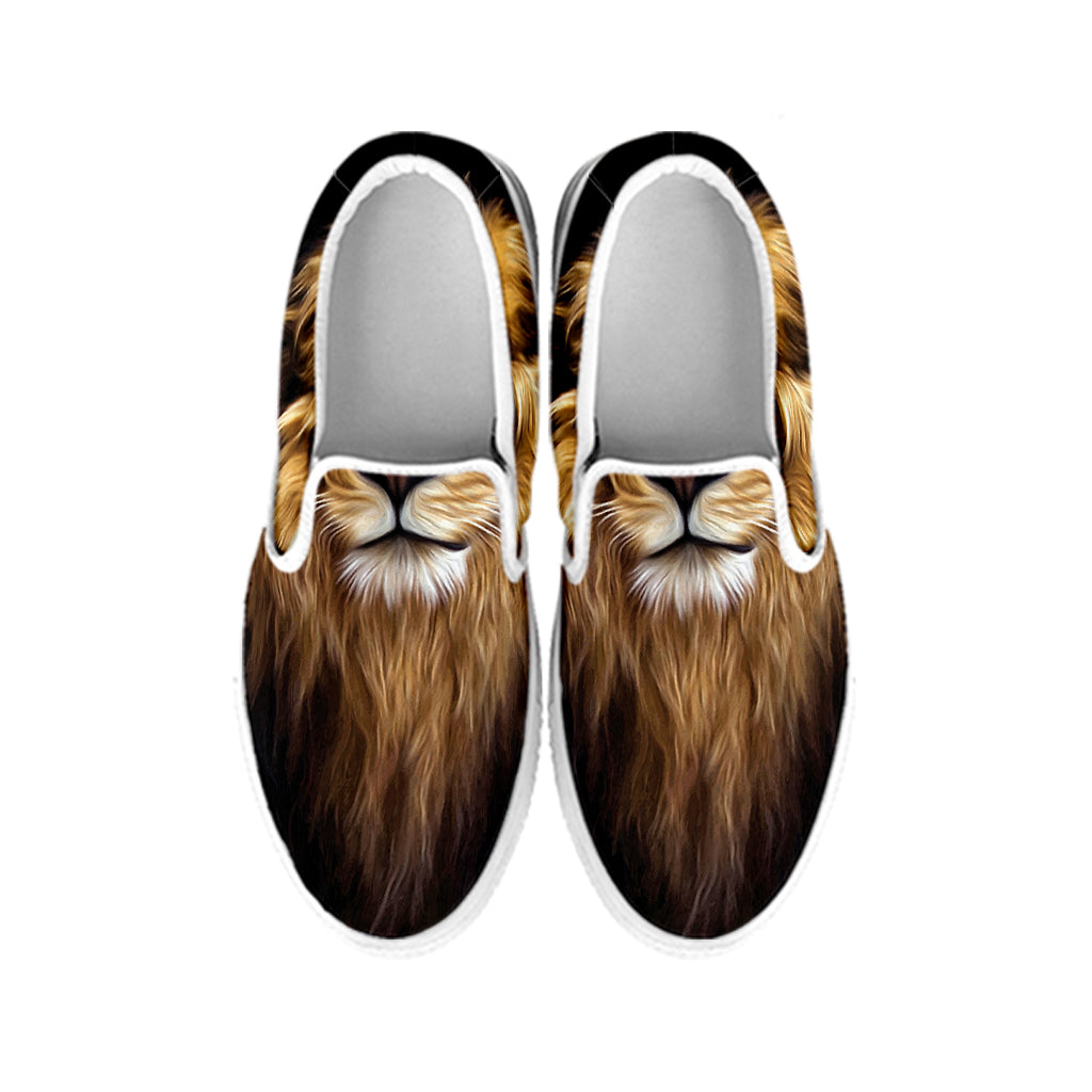 Leo Portrait Print White Slip On Shoes