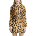 Leopard Pattern Print Pullover Hoodie Dress