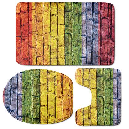 LGBT Pride Rainbow Brick Wall Print 3 Piece Bath Mat Set
