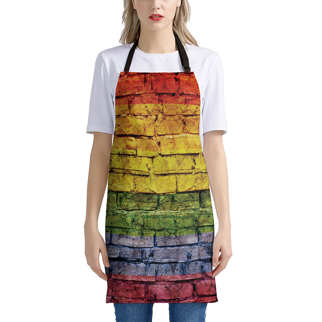 LGBT Pride Rainbow Brick Wall Print Apron