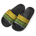 LGBT Pride Rainbow Brick Wall Print Black Slide Sandals