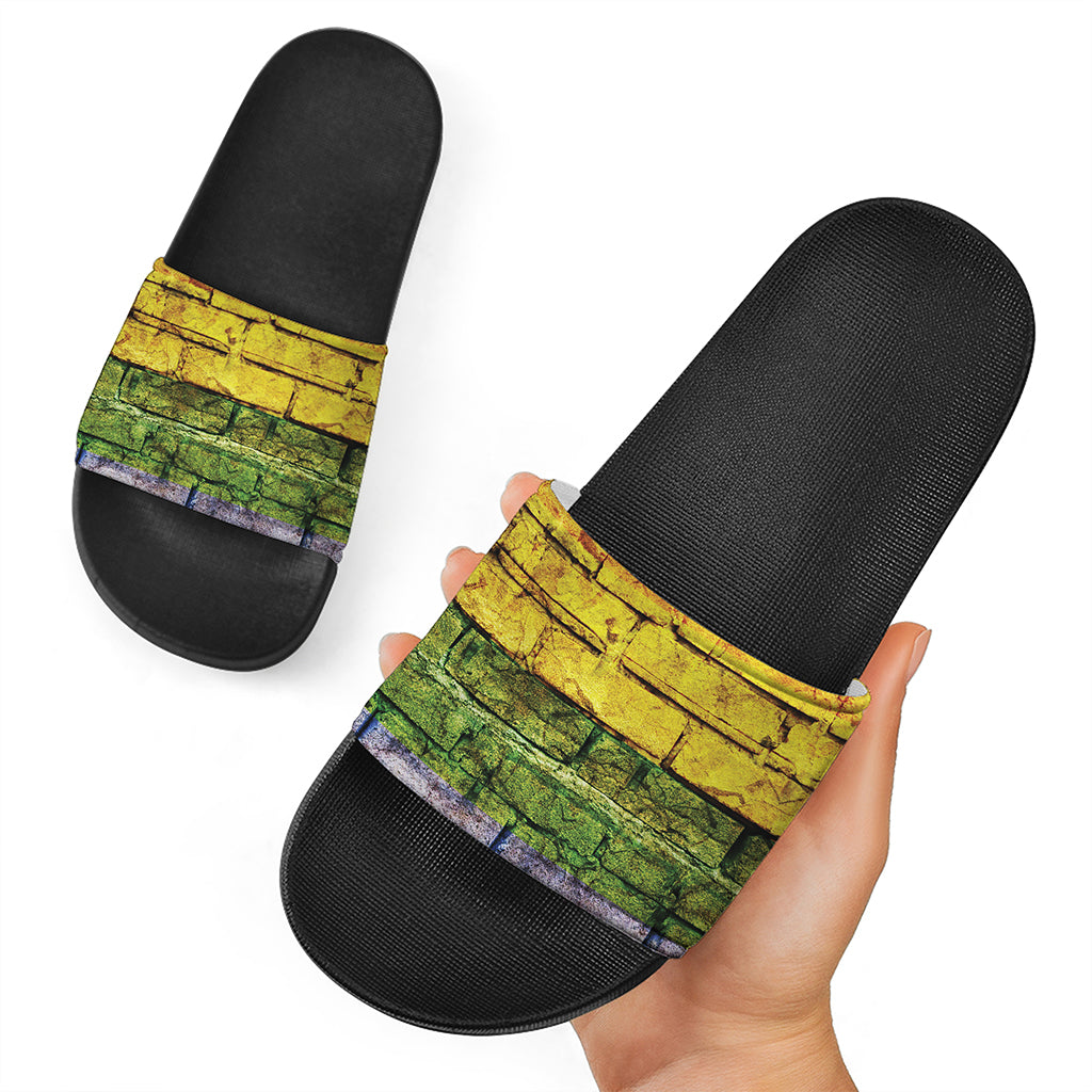 LGBT Pride Rainbow Brick Wall Print Black Slide Sandals