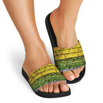 LGBT Pride Rainbow Brick Wall Print Black Slide Sandals