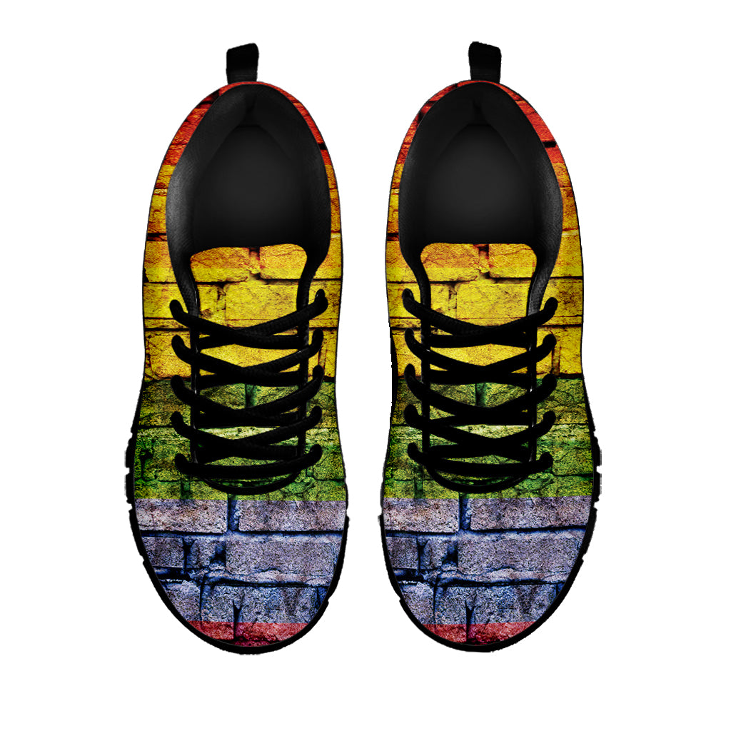 LGBT Pride Rainbow Brick Wall Print Black Sneakers