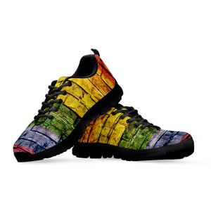 LGBT Pride Rainbow Brick Wall Print Black Sneakers