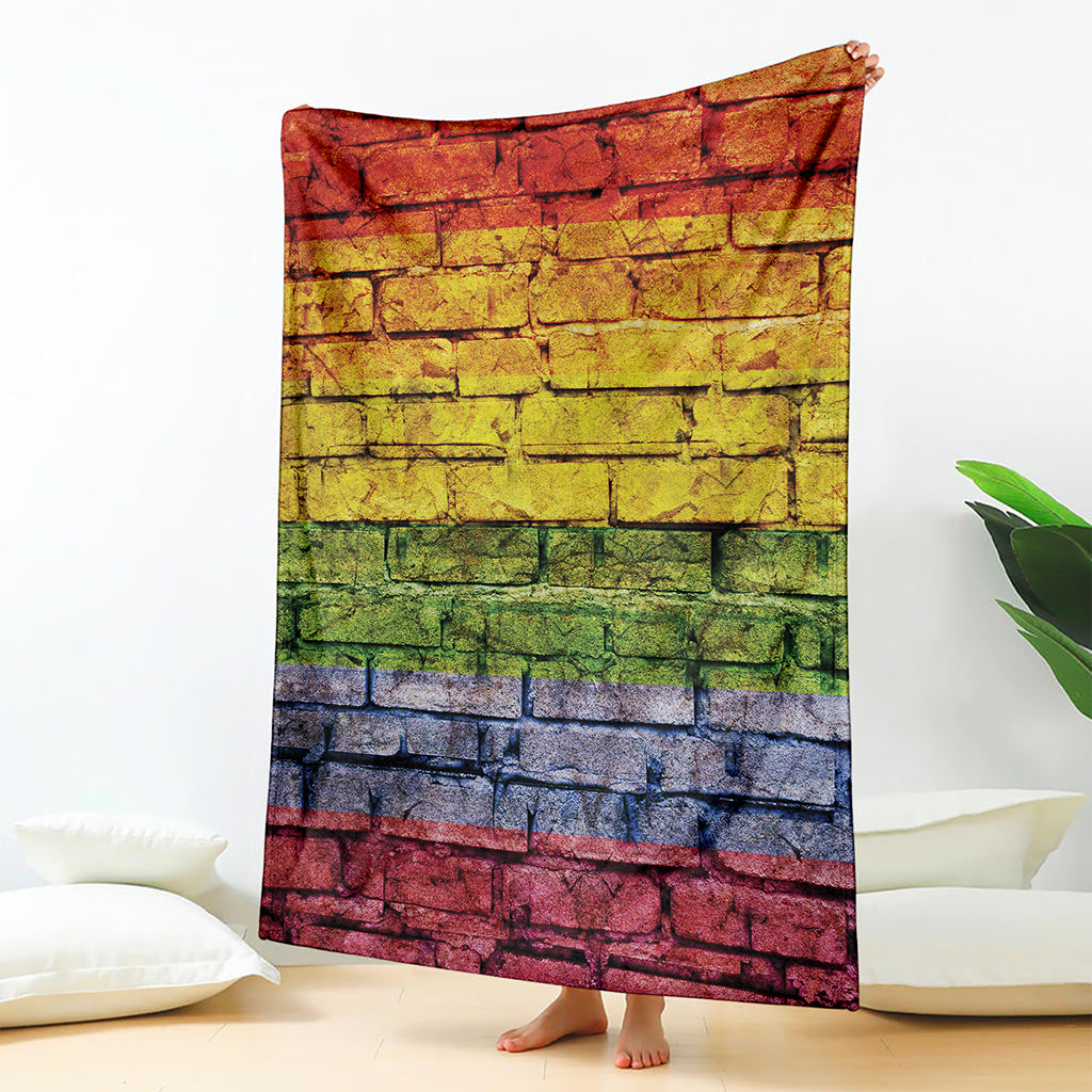 LGBT Pride Rainbow Brick Wall Print Blanket