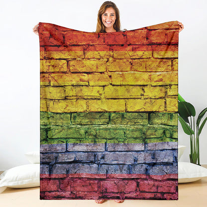 LGBT Pride Rainbow Brick Wall Print Blanket