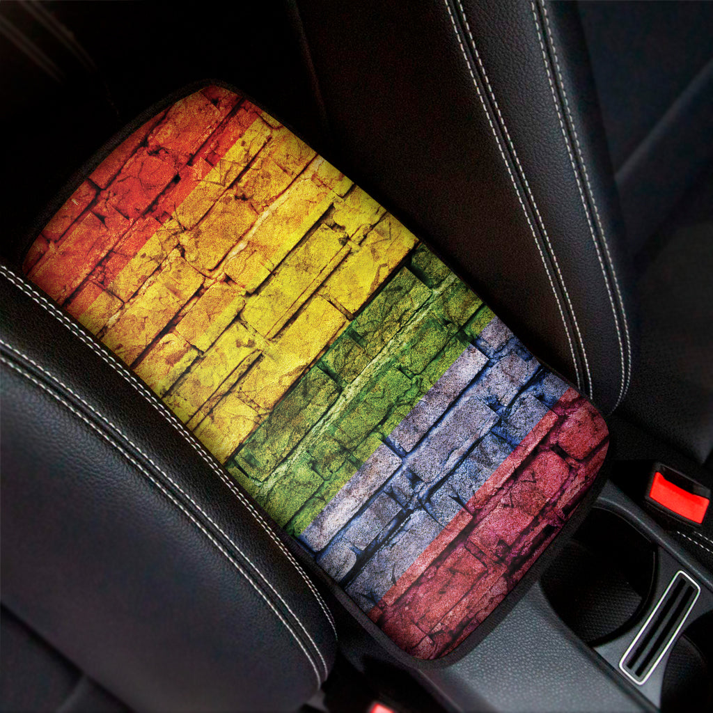 LGBT Pride Rainbow Brick Wall Print Car Center Console Cover