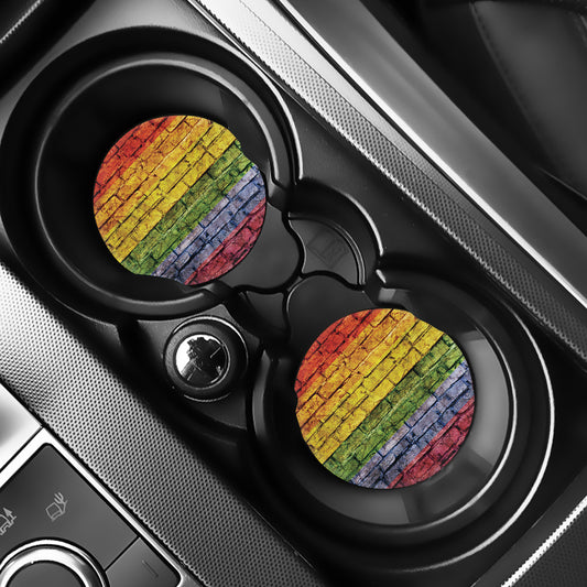 LGBT Pride Rainbow Brick Wall Print Car Coasters