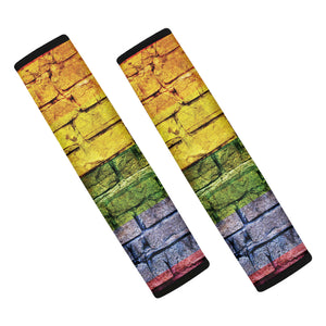 LGBT Pride Rainbow Brick Wall Print Car Seat Belt Covers