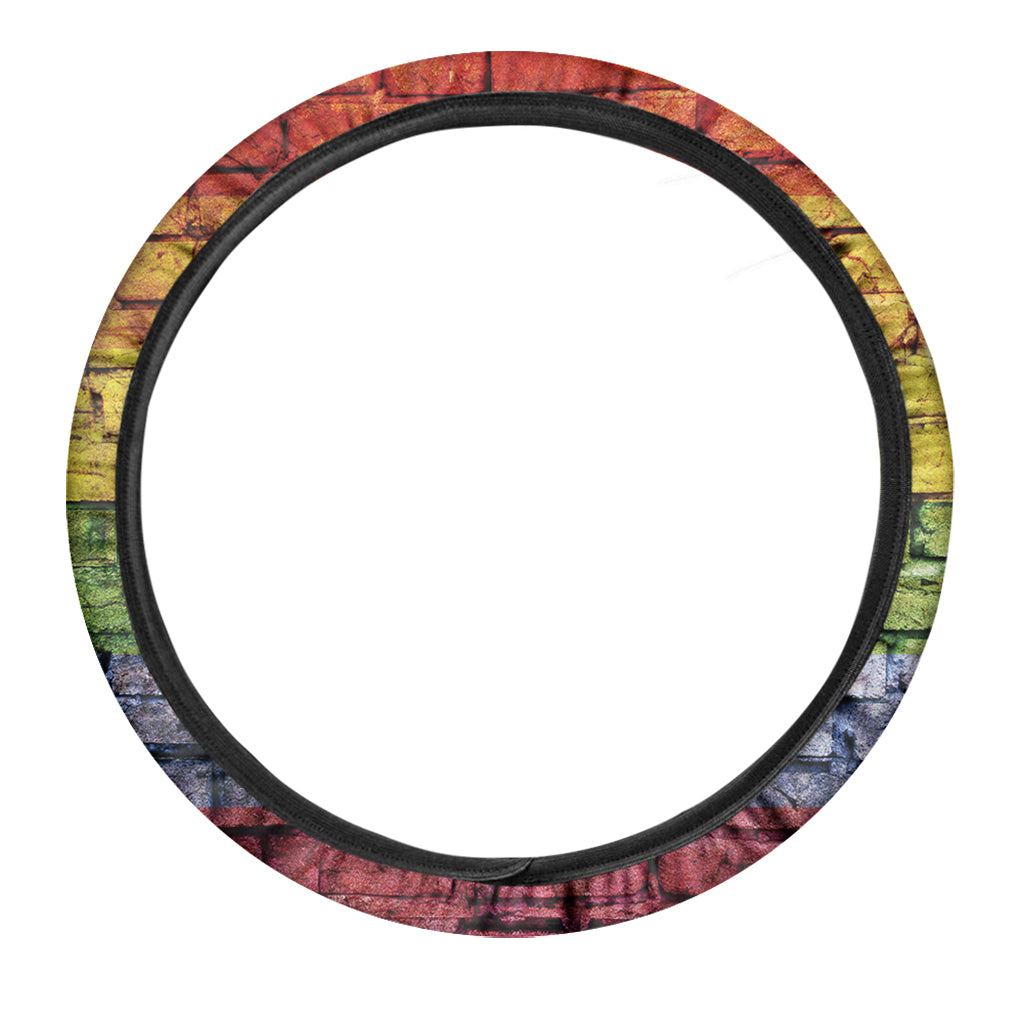 LGBT Pride Rainbow Brick Wall Print Car Steering Wheel Cover