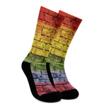 LGBT Pride Rainbow Brick Wall Print Crew Socks