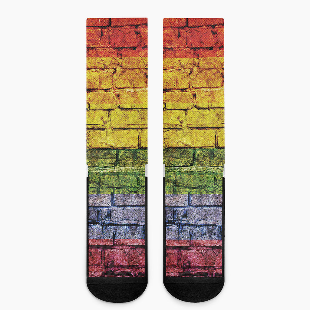 LGBT Pride Rainbow Brick Wall Print Crew Socks