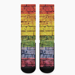 LGBT Pride Rainbow Brick Wall Print Crew Socks