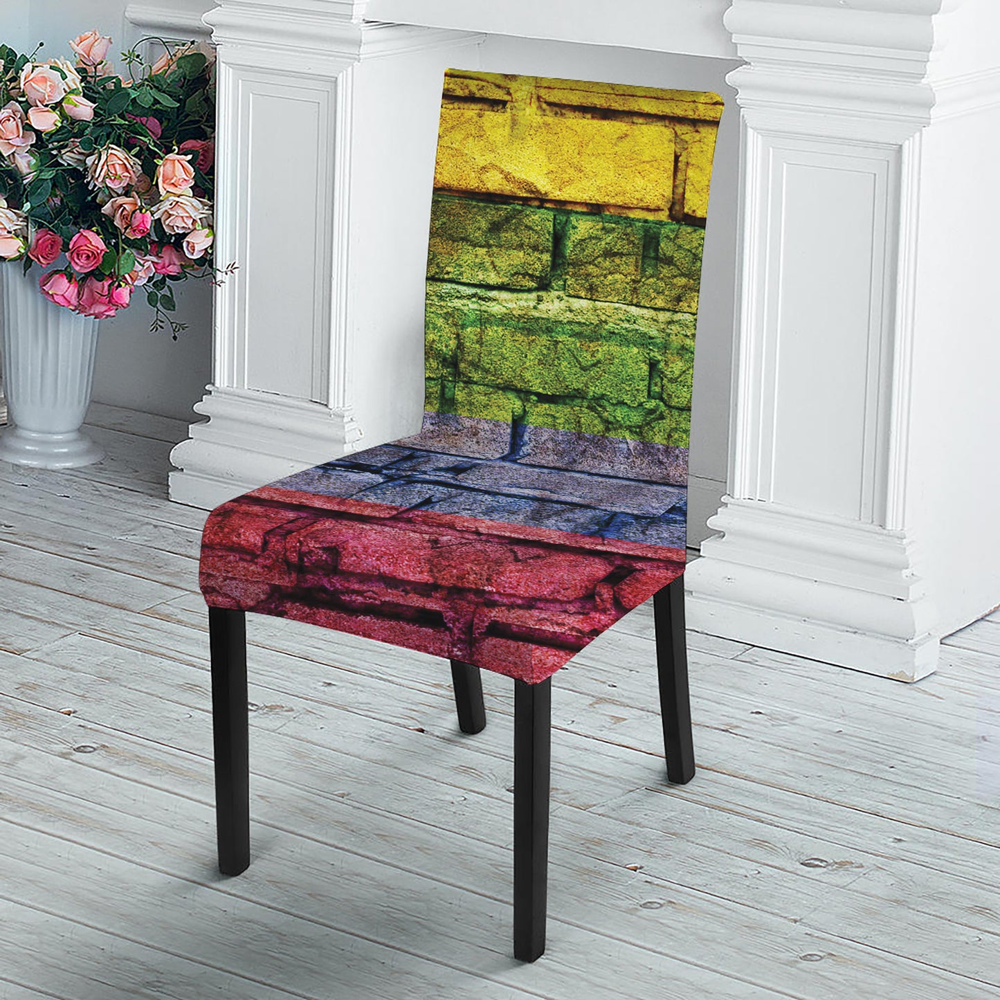 LGBT Pride Rainbow Brick Wall Print Dining Chair Slipcover