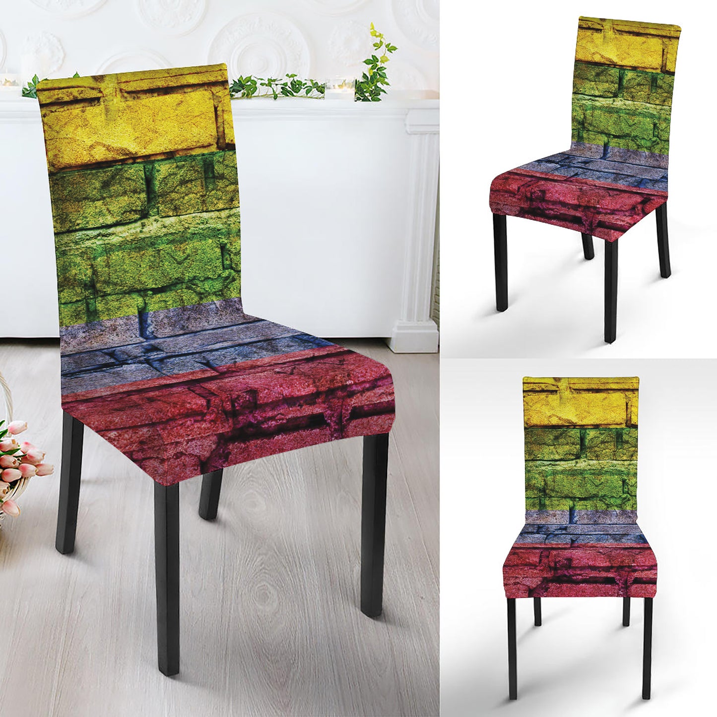 LGBT Pride Rainbow Brick Wall Print Dining Chair Slipcover