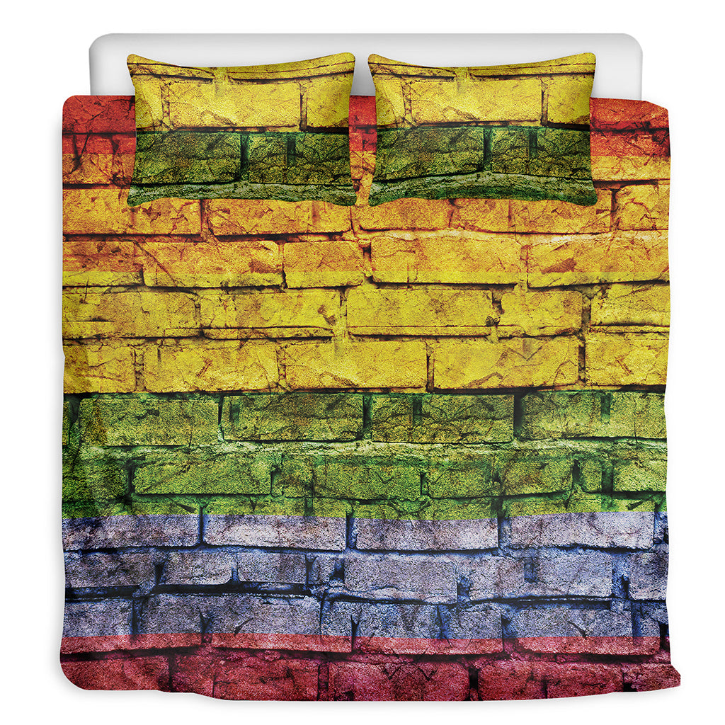LGBT Pride Rainbow Brick Wall Print Duvet Cover Bedding Set