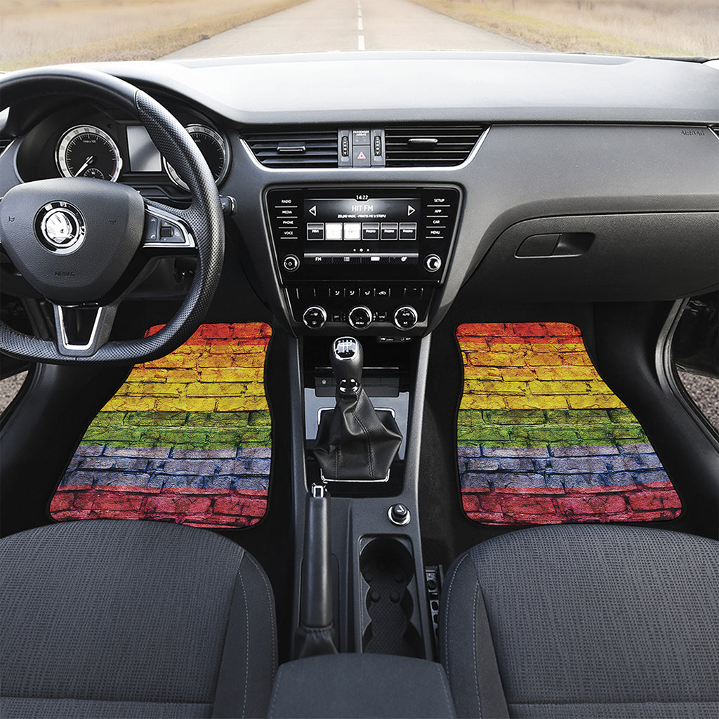 LGBT Pride Rainbow Brick Wall Print Front and Back Car Floor Mats