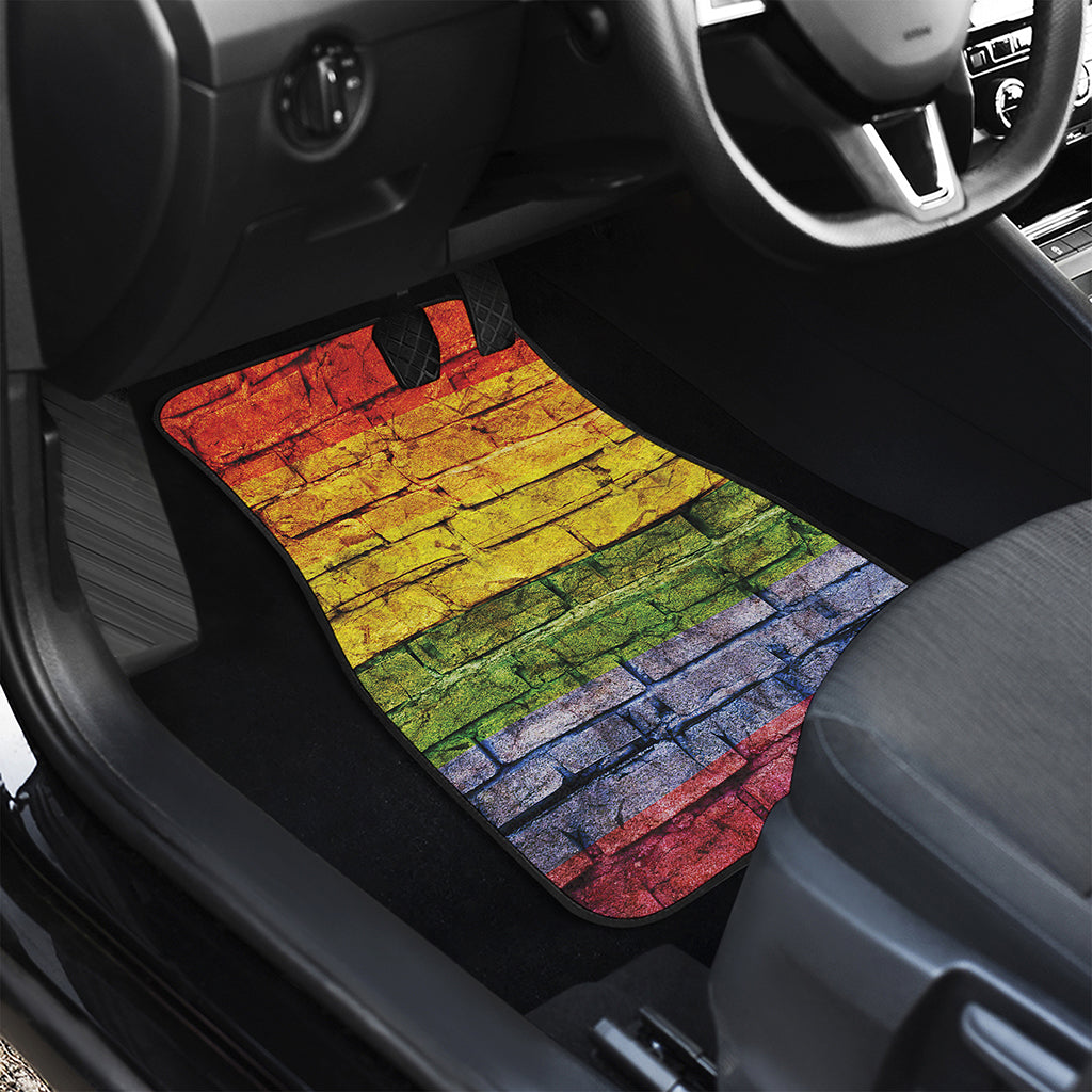 LGBT Pride Rainbow Brick Wall Print Front and Back Car Floor Mats