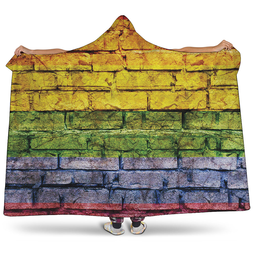 LGBT Pride Rainbow Brick Wall Print Hooded Blanket