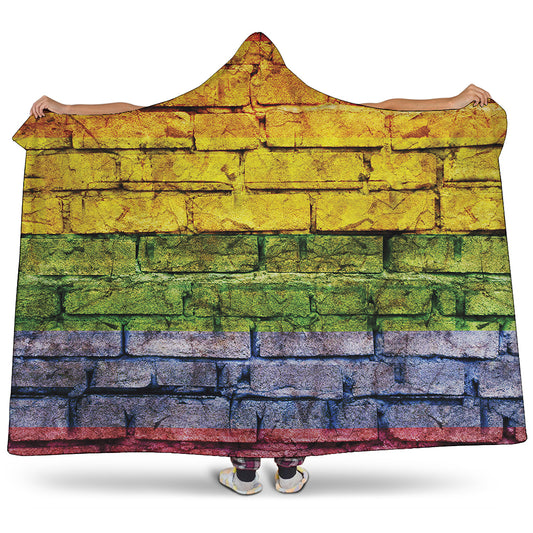 LGBT Pride Rainbow Brick Wall Print Hooded Blanket