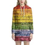 LGBT Pride Rainbow Brick Wall Print Hoodie Dress