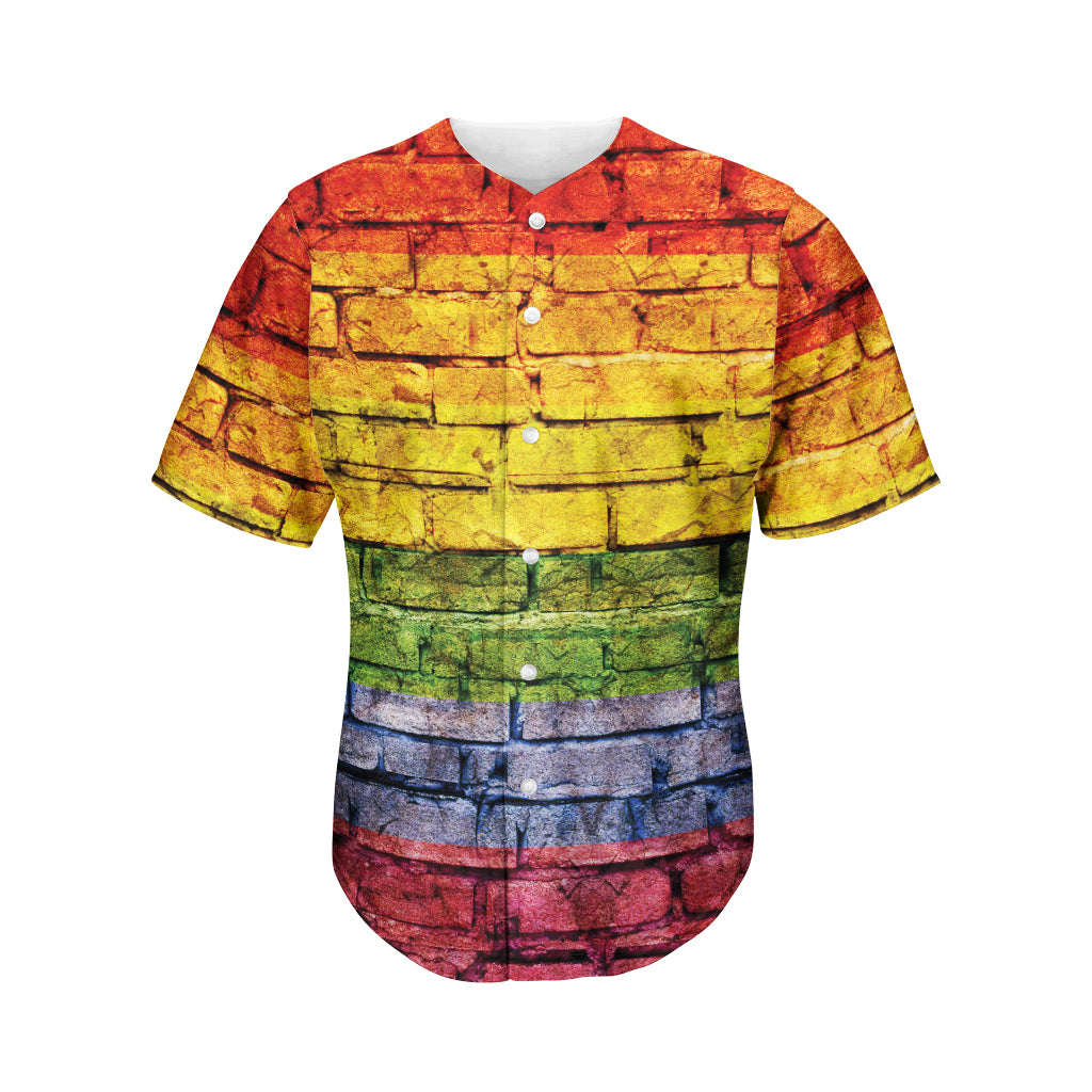 LGBT Pride Rainbow Brick Wall Print Men's Baseball Jersey